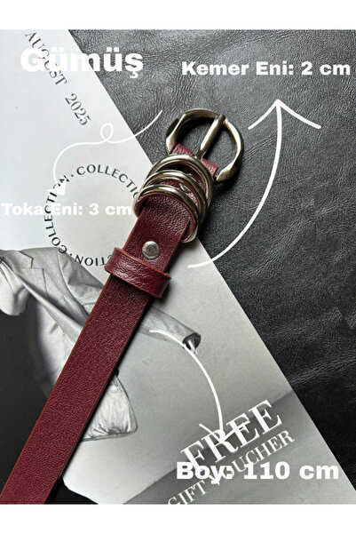 LİA KEMER Merge Multi-Ring Pattern Women's Silver Buckle Belt Coat Belt Dress Belt Trouser Belt