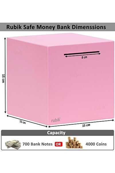 RUBIK Piggy Bank for Adults, Stainless Steel, Must Break to Access (6 Inch) - Pink