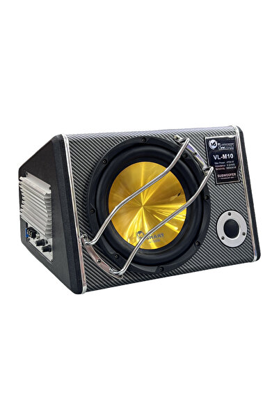 MR.SMART F.T.C مضخم صوت سيارة VL-M10، قوة قصوى 4700 واط، تصميم من ألياف الكربون مقاس 10 بوصات، مخروط ذهبي، أسود، مضخم صوت مدمج