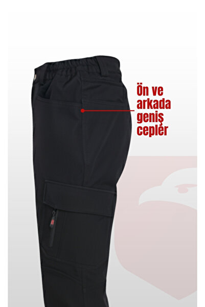 Selçuklu Plus Softshell Black Work Trousers |   Waterproof, Windproof, Multi-Pockets, Stretch Fabric