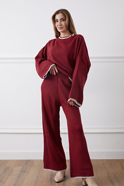 DPARİS Crew Neck Shepherd Stitch Sweater Pants Knitwear Two-Piece Set