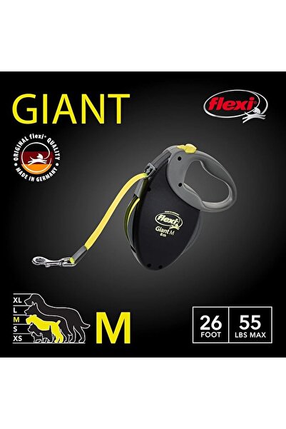 Flexi Giant Orta Çekilebilir Köpek Tasması (Bant), 26 ft, Orta, Siyah/Neon