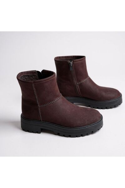 NE&VE SHOES Γυναικείες μπότες καφέ σουέντ από γνήσιο δέρμα με βελούδινη επένδυση