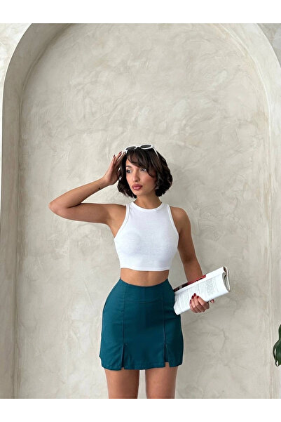 ZENGEZUR MALL Lvsqvr Double Slit Atlas Shorts Skirt Petrol Green S240364 (182921) (Size: S)