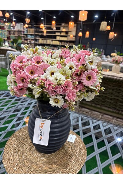 Ekodoğa Vazo ve 3 adet Yapay Çiçek Toprak Vazo Saksı Dekoratif Ev Ofis Süsü S...