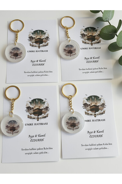 Boncuk işi 15'li Epoksi Hediyelik Kartlı Anahtarlık Kabe Resimli Hac Umre Hat...