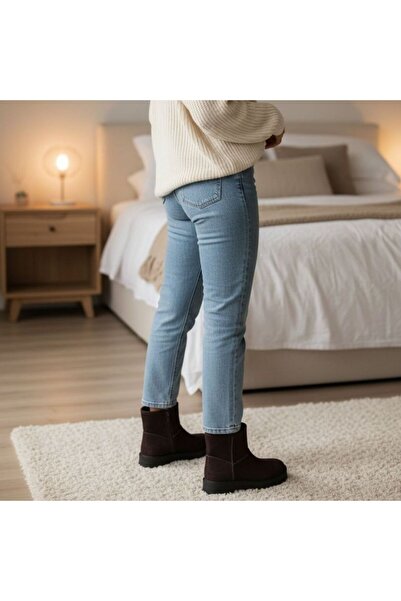 NE&VE SHOES Γυναικείες μπότες καφέ σουέντ από γνήσιο δέρμα με βελούδινη επένδυση