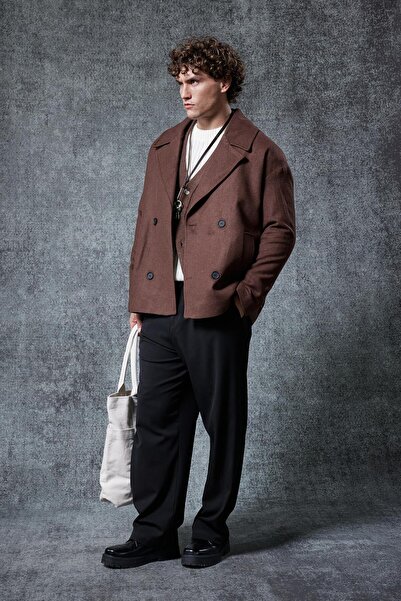 ablukaonline Мъжко палто с двойно закопчаване в тъмнокафяво