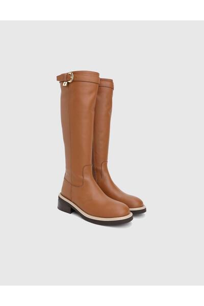 İLVİ Vona Genuine Floater Leather Tan Women's Boots