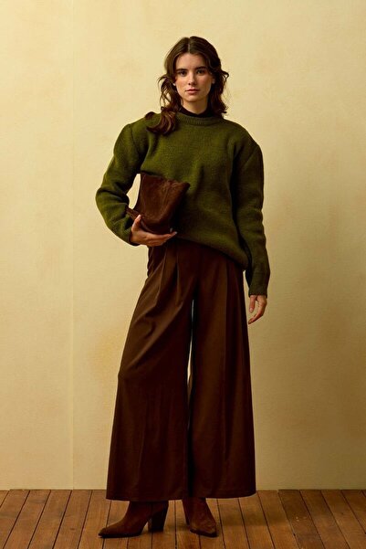 Ceylan Otantik Bitter Brown Pleated Detail Palazzo Pants