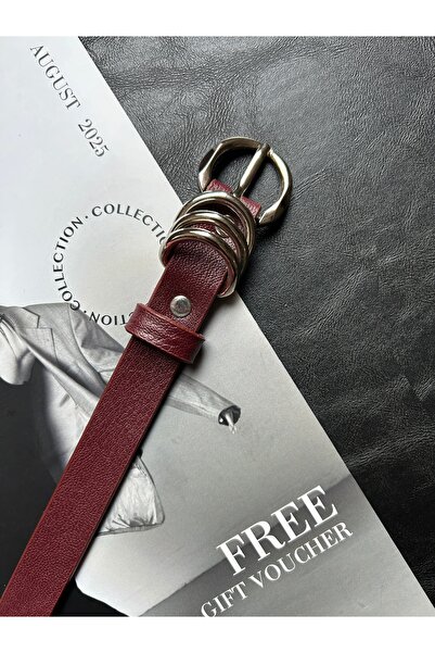 LİA KEMER Merge Multi-Ring Pattern Women's Silver Buckle Belt Coat Belt Dress Belt Trouser Belt