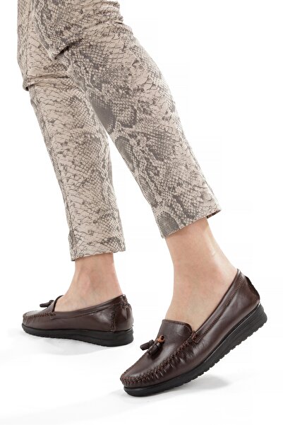 ARTI ARTI AYAKKABI حذاء باليرينا نسائي بني اللون من الجلد الطبيعي مريح للقدمي...