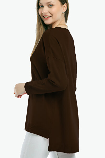 ALCHON V-neck Long T Sleeve Back Long Front Short Slit Loose Cut Seasonal Basic Loose Knitwear Sweater