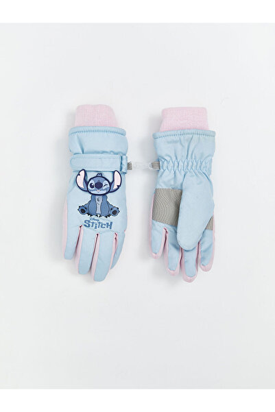 LC Waikiki Mavi Stitch Baskılı Kız Çocuk Kar Eldiveni