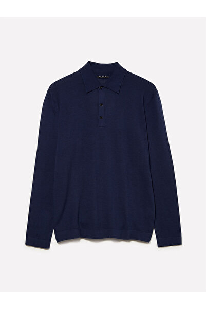 Sisley 100% Cotton Polo Neck Sweater Men's Navy Blue Sweater - 325A1028S300P