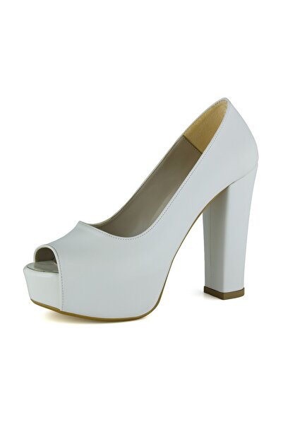 Erkan Saçmacı Carolina White Vegan Open Front Round Toe Thick Platform Heeled Evening Dress Shoes