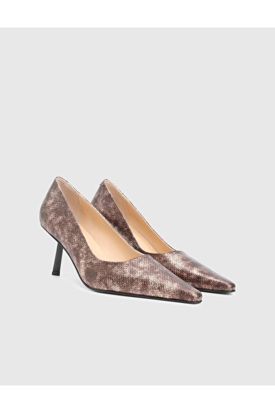 İLVİ Diami Genuine Leather Gold Women's Heeled Shoes
