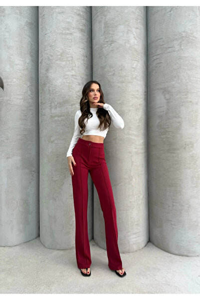 ZENGEZUR MALL Lvsqvr Imported Crepe Trousers with Cumal on the Front Burgundy (182949) (Size: m)