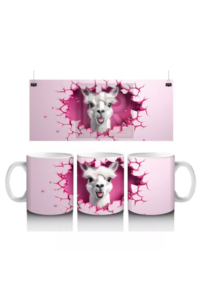 Wisdom Rain لاما لطيف ينظر إلى الأرضية المتشققة مع خلفية وردية - كوب قهوة مطبوع