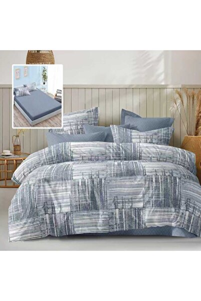 Pucioasa Double bed linen 6 pieces with elastic, grey lines