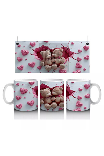 Wisdom Rain دببة قطيفة مزينة بقلوب وردية – كوب قهوة مطبوع