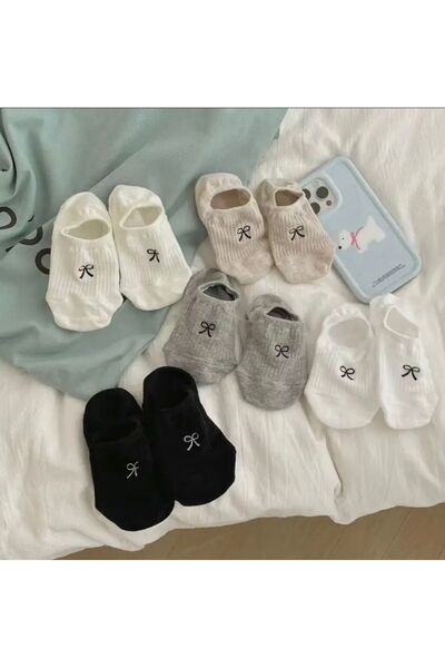 Vast 5 чифта двуцветни дамски невидими памучни чорапи с шарка от панделки