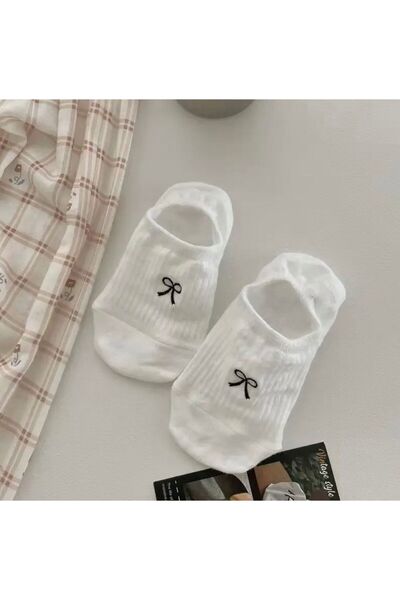 Vast 5 чифта двуцветни дамски невидими памучни чорапи с шарка от панделки