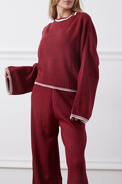 DPARİS Crew Neck Shepherd Stitch Sweater Pants Knitwear Two-Piece Set