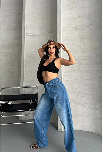 ZENGEZUR MALL Lvsqvr Baggy Super Stone Mustache Wash Blue Jeans Pants D2007 (182817) (Size: 34)