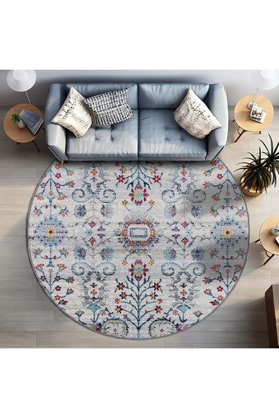 BigArts Home Çok Renkli Çiçekli Vintage Kaymaz Taban Halı Yolluk Yuvarlak Mod...