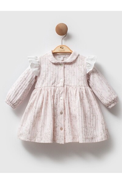 Cassiope Omuzları Fırfırlı Bebe Yaka Pembe Kız Bebek Elbise