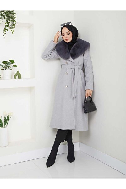 ELBİSHE KADIN OVAL YAKA KÜRKLÜ KAŞE KABAN
