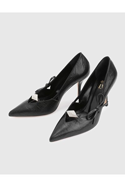 İLVİ Dario Genuine Leather Black Women's Heeled Shoes