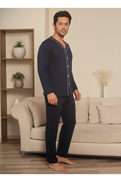 Ercan SET DE PIJAMĂ CU MÂNĂ LUNGĂ CU BUTON PE FRUNȚĂ PENTRU BĂRBAȚI