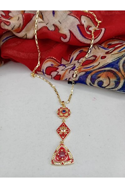 Orelia Takı Kırmızı Mineli Geometrik Formlu Zincir Kolye