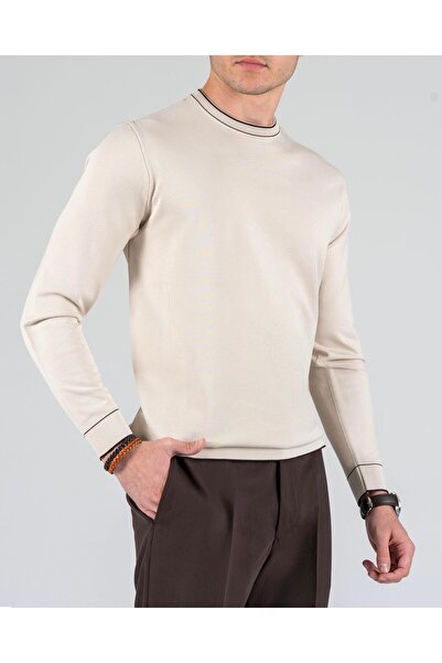 TerziAdemAltun Italian Style S Slim Fit Crew Neck Knitwear Sweater Stone T14504