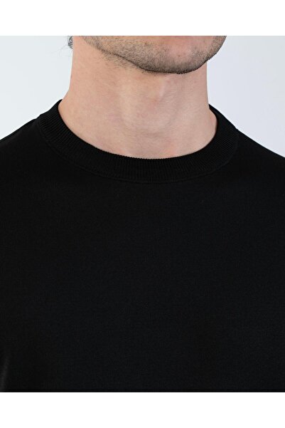 TerziAdemAltun Italian Style S Slim Fit Crew Neck Knitwear Sweater Black T14494