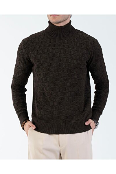 TerziAdemAltun Italian Style S Slim Fit Turtleneck Knitwear Men's Sweater Brown T13248