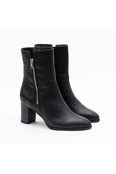 VAGAM Black Genuine Leather Ankle Boots with Zipper