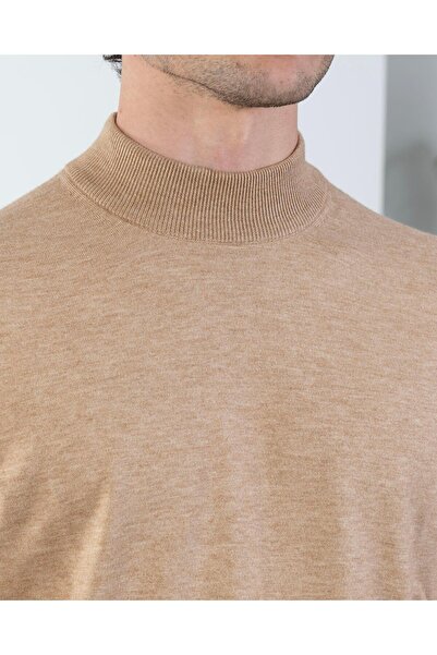 TerziAdemAltun Πλεκτό πουλόβερ με μισό ζιβάγκο ανδρικό στυλ Ιταλίας s εφαρμοστό camel T14878