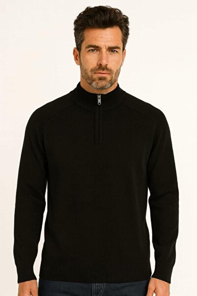 Markova Uzun Kollu Dik Yakalı Yarım Fermuarlı Viscon Karışımlı Regulear Kesim Rahat Erkek Triko Kazak 5113