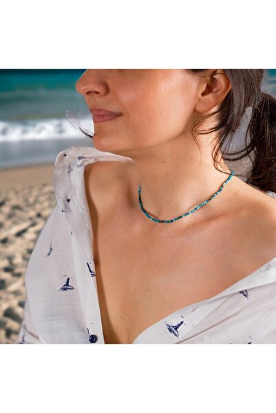 Ezera Minis Chrysocolla Semi-Precious Stone Choker Necklace, 35+7 cm