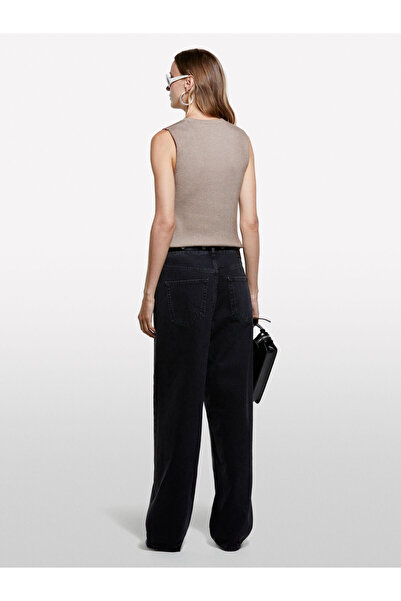 Sisley Cotton and Silk Blend Crew Neck Sleeveless Knitted Top Women's Khaki Green Sweater - 325A12D6Mh00L