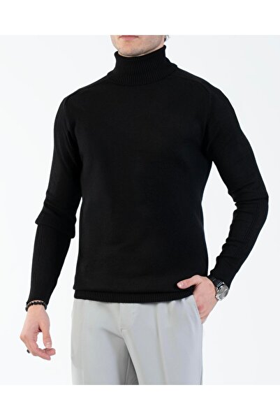 TerziAdemAltun Italian Style S Slim Fit Knitwear Turtleneck High-Neck Sweater Black T13093