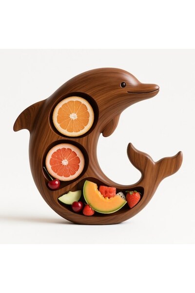OEM Solid Wood Serving Platter, Dolphin Shape, 3 Compartments for Appetizers,...