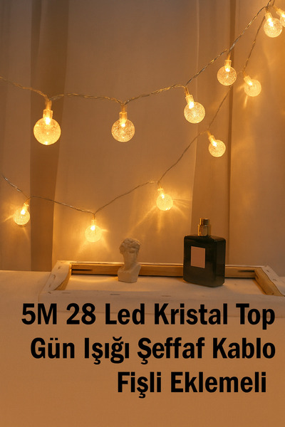 Yenilig 5 Metre 28 Led Kristal Top Işık - Gün Işığı, Eklemeli Fişli ve Şeffaf...