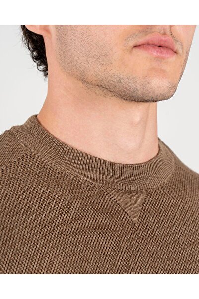 TerziAdemAltun Italian Style S Slim Fit Men's Crew Neck Knitwear Sweater Brown T13136