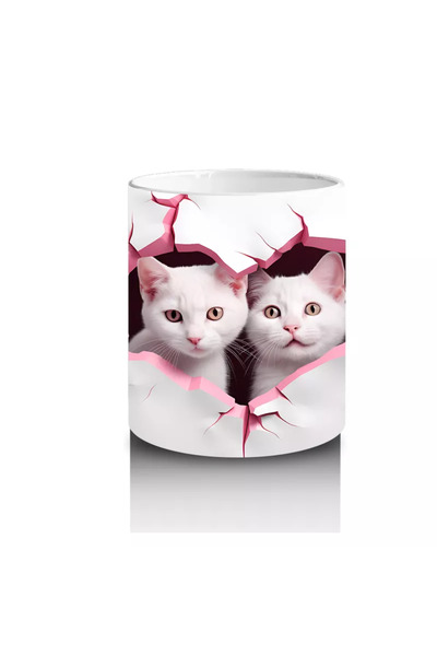 Wisdom Rain Double Cat Figure in Pink Heart Pattern – Printed Mug
