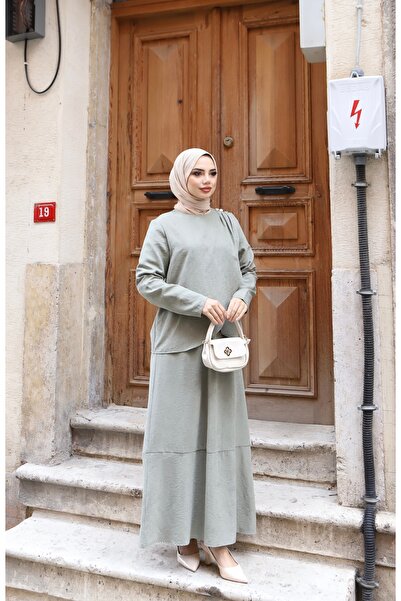 NİSUM MODA Shoulder Pleated Silk Suede Dress