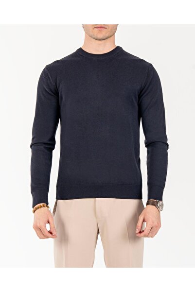 TerziAdemAltun Italian Style S Slim Fit Men's Crew Neck Knitwear Sweater Navy Blue T13120